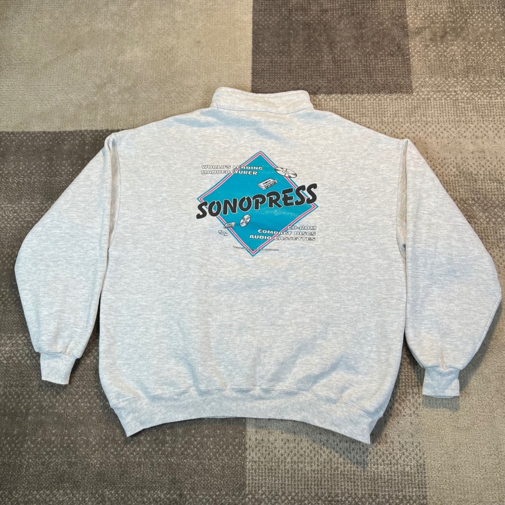 Vintage 90s Jerzees Super Sweats Sonopress Quarter Zip Pullover Grey Mens 2X